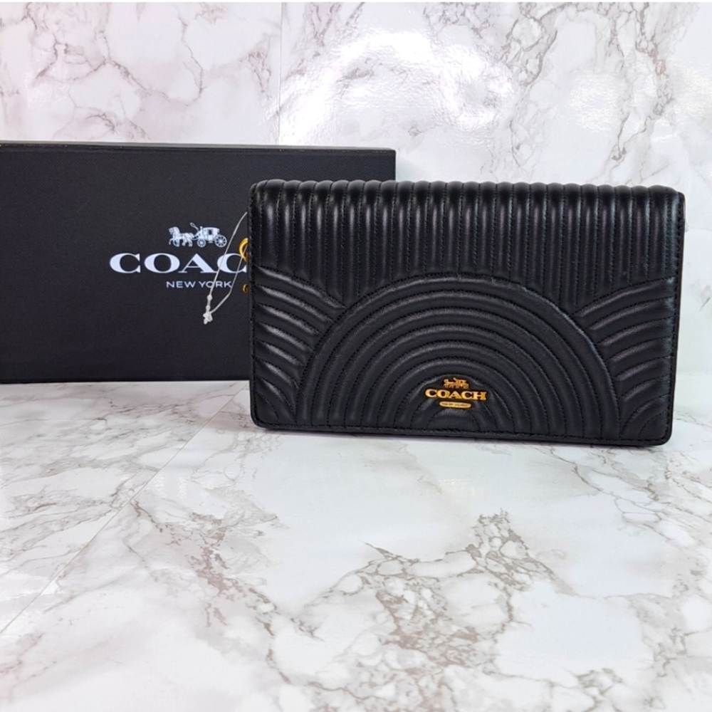 Coach Black Callie Nappa Leather Wallet On Chain